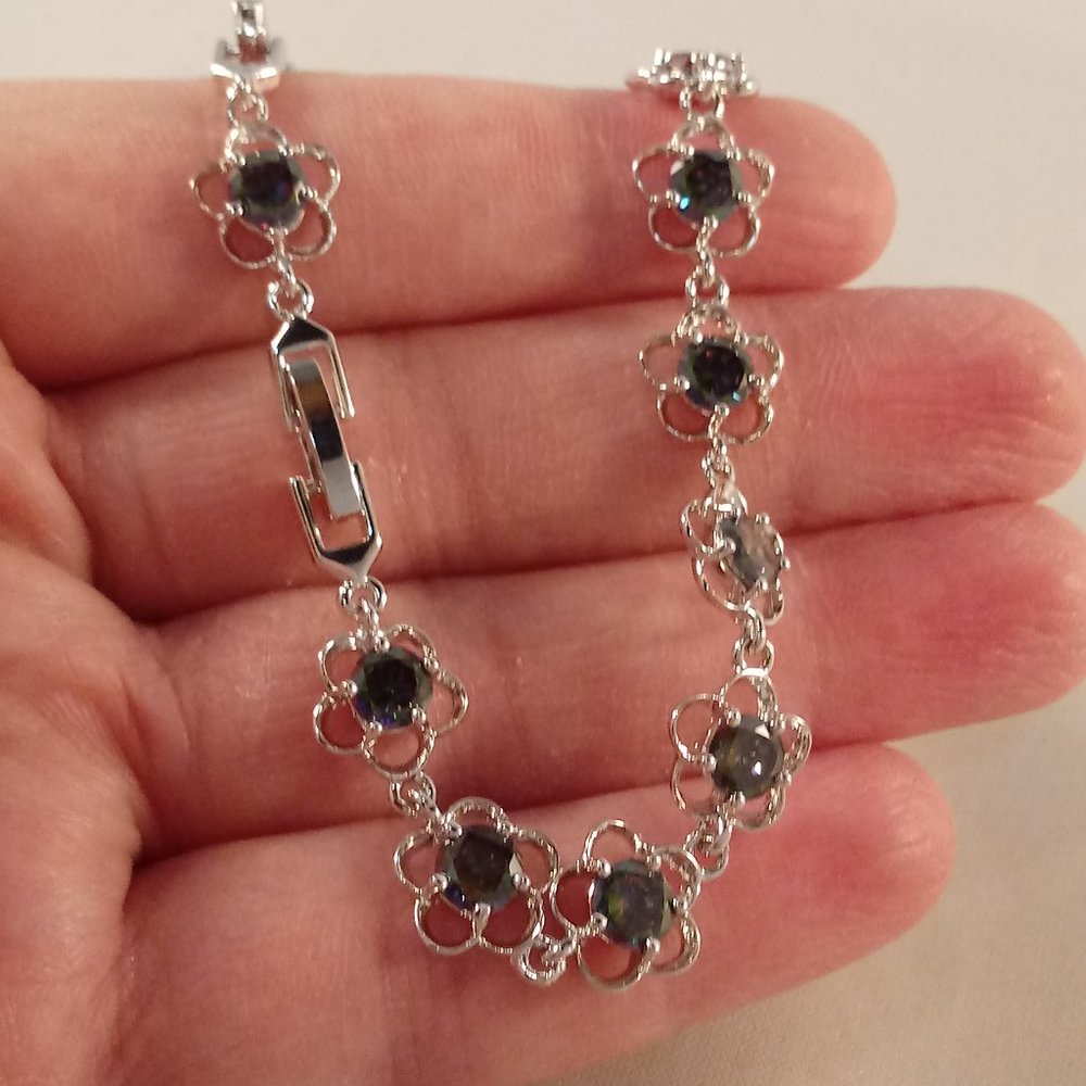 18K White Gold Filled Star Flower Mystical Rainbow Diamond Zircon Bracelet